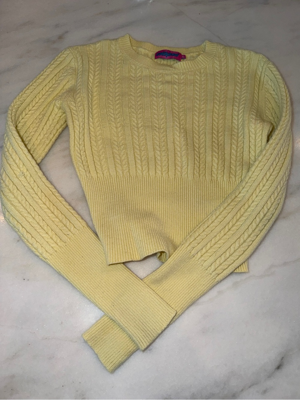 Edikted yellow cable knit sweater ribbed detail XS